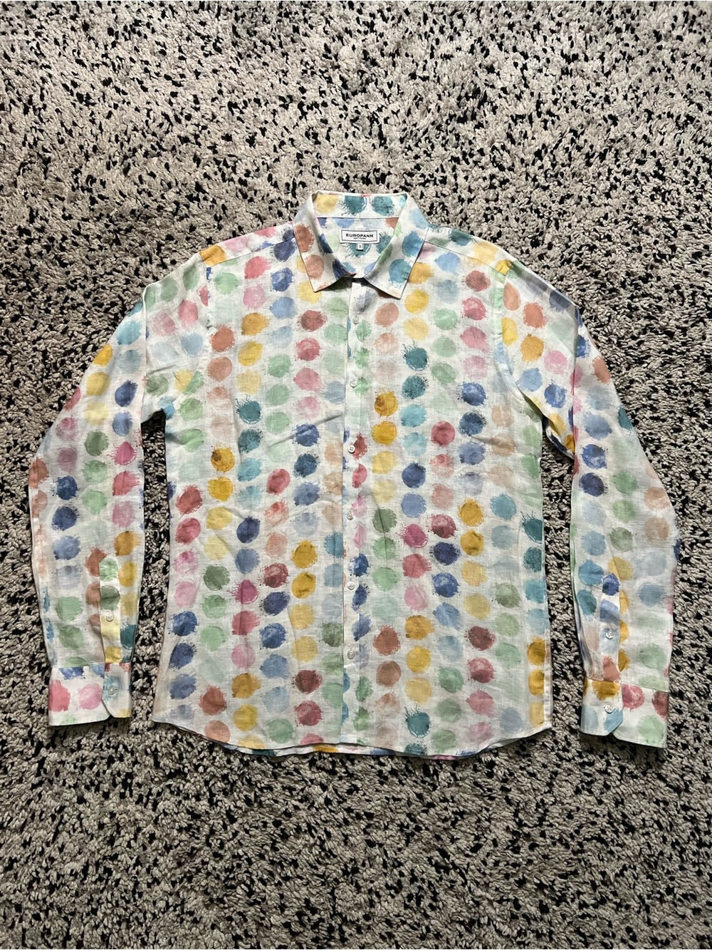 Europann Saint-Tropez Linen Shirt Multicolor Abstract Polka Dot Print Men’s 3 L